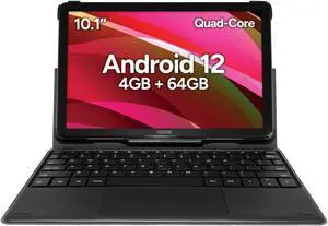 Fusion5 10.1" Android 12, F202 Full HD Ultra Slim Tablet PC with Docking Keyboard (64GB Storage, 4GB RAM, Quad Core CPU, WiFi, Bluetooth, 1920x1200 IPS Screen, Type C, 13MP & 5MP Cameras)