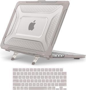 MOSISO Compatible with MacBook Pro 14 inch Case 2025, 2024-2021 M4 M3 M2 M1 A3112 A3185 A3401 A2918 A2992 A2779 A2442,Honeycomb TPU Bumper Hard Case with Fold Kickstand&Keyboard Skin, Khaki