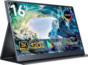 Newsoul OLED Portable Monitor 16", 3K 2880x1800 120Hz 0.1ms Portable Gaming Display,500 Nits Brightness| 100000:1 Contrast| 100% DCI-P3| Ultra-Slim Travel Monitor for Laptop PC Phone Game Consoles