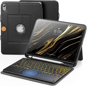 INFILAND Keyboard Case for iPad (A16) 11th Gen 11" (2025) & iPad 10th Gen 10.9" (2022), 7-Color Backlight, High Precision Trackpad, Slim Detachable Folio Keyboard Case with Pencil Holder, Black