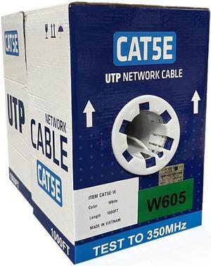 ENS Cat5e Ethernet Cable 1000ft, 24 AWG, CMR, Insulated Solid Bare Copper Wire, FastReel Pull Box, 350MHZ Gigabit Speed UTP Bulk Cable, UL Listed,CCTV Security Surveillance System NVR,DVR,Camera White