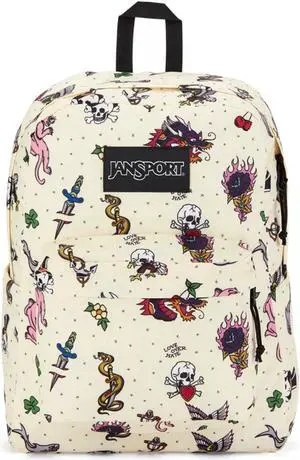 JanSport SuperBreak Plus Backpack with Padded 15-inch Laptop Sleeve and Integrated Bottle Pocket - Spacious and Durable Daypack for Work and Travel - Traditional Tats