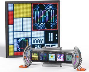 Divoom Times Gate Silver+Pixoo 64,RGB LED Display, Pixel Cyberpunk Gaming Setup Digital Clock with Smart APP Control, and 64x64 LED Panel Display Frame for Home Decor/Social Media Fans Counter