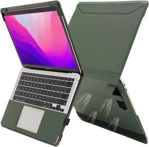 TYTX Compatible with MacBook Air 13 Inch Case, PU Leather MacBook Air Case for Model M3 A3113 M2 A2681 2022 2023 2024 Retina Display Touch ID, 13.6" Laptop Case with Vents and Stand Function, Green
