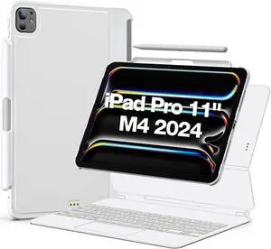 ProCase Magic Keyboard Compatible Case for iPad Pro 11 Inch 2024 M4, Slim Magnetic Cover Lightweight Case with Pencil Holder for 5th Generation iPad Pro 11" 2024[Keyboard Not Included] -White