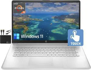 HP 2022 17.3" HD+ Touchscreen Laptop Computer, Hexa-Core AMD Ryzen 5 5500U (Upto 4.0GHz, Beats i7-1065G7), 12GB RAM, 1TB HDD, WiFi, HDMI, USB-C, Bluetooth, Windows 11+MarxsolCables