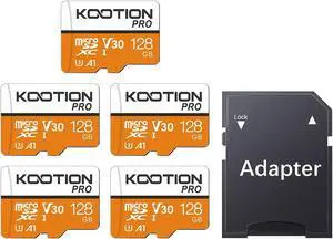 KOOTION 5 Pack Micro SD Cards 128GB, U3 microSDXC Flash Memory Card for 4K Video Recording, A1, V30, Full HD, C10 TF Card with Adapter