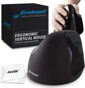 Evoluent Mouse VM4RM - VerticalMouse 4 Right Mac, Ergonomic Design, Evoluent Vertical Mouse with Wireless Connection for MacBook Operating System, Plus Jestik Microfiber Cloth (Regular Size)