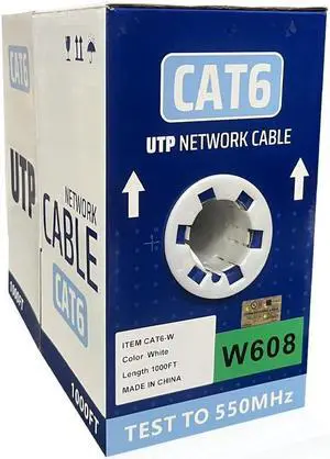 ENS Cat6 Ethernet Cable 1000ft, 23 AWG, CMR, Solid Bare Copper Wire, 550MHZ / 10 Gigabit Speed UTP LAN Builk Ethernet Cable, ETL Listed, Perfect for CCTV Security Surveillance System, White