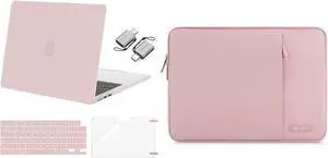 MOSISO Compatible with MacBook Air 13.6 inch Case 2022 A2681 M2, Vertical Sleeve Bag&Plastic Hard Case&Keyboard Cover&Screen Protector&Type C Adapter 2 Pack,Baby Pink&Pink