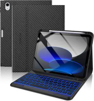 typecase Folio Keyboard Case for iPad 10th Gen 10.9 inch (2022) and iPad 11th (A16, 2025), Magnetic Wireless Detachable Keyboard, 7-Color Backlight, Thin & Light, Pencil Holder - Carbon Fiber