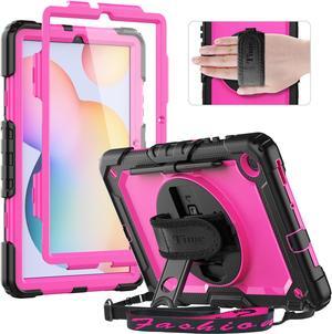 Timecity Case for Samsung Galaxy Tab S6 Lite 10.4" - Kids Case with Pen Holder, Built-in Screen Protector & 360 Rotating Stand, Hand & Shoulder Straps - Rose