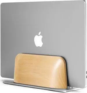 UPERGO Vertical Laptop Stand for MacBook, Wooden Laptop Holder Vertical for Desk Compatible with MacBook Pro and Other Laptops