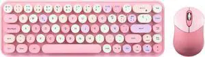 Perixx PERIDUO-802PK ES Set de raton y Mini Teclado inalambrico Bluetooth - Teclas Retro Redondas - Rosado Pastel - Espanol QWERTY