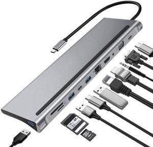 12 in 1 Multi Port USB C Dock Triple Monitor Dual HDMI Compatible Adapter Hub Laptop Docking Station All Laptop Brands