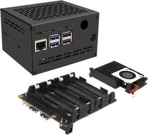 Geekworm X1202 4-Cell 5V UPS Shiled+X1202-C1 Metal Case+Active Cooler H505 for Raspberry Pi 5| Max 5.1V 5A Output|Wide 6-18V Input|Auto Power On|Safe Shutdown|Power Loss Detection...