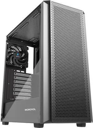 MOROVOL ATX PC Case, Mid Tower Gaming PC Case with Mesh Front Panel, 4 Fans Preinstalled USB 3.0 Tempered Glass Computer Case, Black Computer Case (P5)