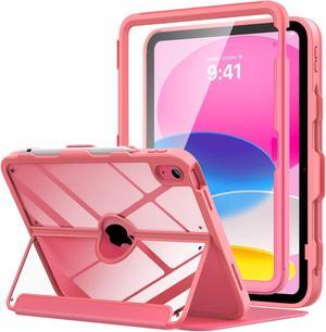 MoKo for iPad 11-inch (A16) 11th Generation Case 2025/ iPad 10th Generation Case with Pencil Holder 2022 10.9 inch, Built-in Screen Protector Clear Back, Multi Angle Viewing Stand, Watermelon Red