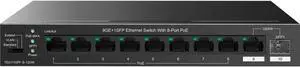 Tenda TEG1110PF Unmanaged PoE Switch with 8 Port PoE+@120W, 8 Port Gigabit PoE Compatible with IEEE 802.3af/at Devices, w/ 1 Uplink Gigabit Port & 1 SFP Slot, Limited Lifetime Protection