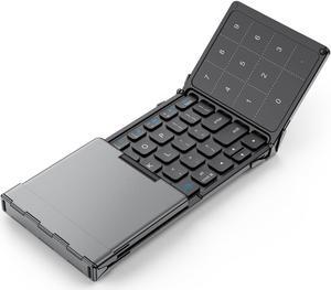 iClever Foldable Bluetooth Keyboard, BK18 Foldable Keyboard with Touchpad and Number Pad, Portable Rechargeable Keyboard, Pocket Size for Travel, Compatible with iPad, iPhone, Laptop