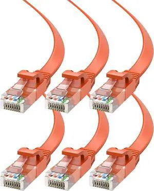 Cat6 Ethernet Cable 50ft, 6-Pack Orange - Flat High-Speed Network Cables for Gaming, Streaming, Router, Modem, PC, PS5, Xbox - Durable & Space-Saving Design
