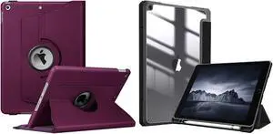 Fintie 360 Degree Rotating Case Bundle with Fintie Hybrid Slim Transparent Cover for iPad 9th / 8th / 7th Generation (2021/2020 / 2019) 10.2 Inch