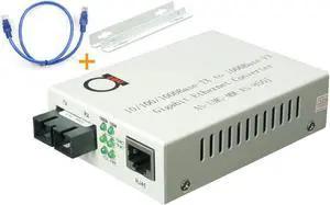 Multimode SC 850nm Gigabit Fiber Media Converter - Built-In SC Fiber Module 550m (0.34 miles)  to UTP Cat5e Cat6 10/100/1000 RJ-45  Auto Sensing Gigabit | Fast Ethernet Speed - Jumbo Frame - LLF