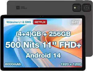 AGM PAD T2 11 inch Android 14 Tablet, 500 Nits 1920 * 1200 FHD+ IPS Display, MTK G91, Widevine L1 & GMS Certified, (4+4)GB + 256GB[TF 1TB], Stereo Speakers, 8000 mAh, GPS, OTG, BT5.0, 2.4G/5.0Ghz WiFi