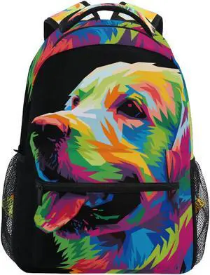 ALAZA Colorful Dog Print Golden Retriever Backpack Purse with Multiple Pockets Name Card Personalized Travel Laptop School Book Bag, Size M/16.9 inch