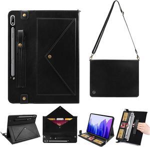 Tablet Carrying Shoulder Bag Case for Samsung Galaxy Tab S10 Ultra/S9 Ultra/ S8 Ultra 14.6",Retro PU Leather Hand Strap Crossbody Shoulder Strap Cards Holder Pocket S Pen Holder Stand Case,Black