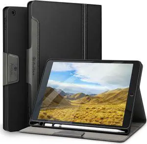 Antbox Case for iPad 9th Generation/iPad 8th Generation with Pencil Holder Vegan Leather Smart Cover for iPad 10.2'' 9th/8th/7th Gen (Black)