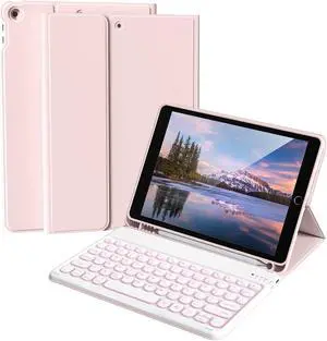 Aoub Keyboard Case for iPad 9th/8th/7th Generation 10.2 inch, 7 Colors Backlit, Stand Folio Detachable Wireless Bluetooth Keyboard Cover Soft TPU Back Case for iPad 10.2 2021/2020/2019 - Pink