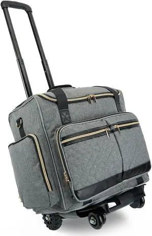 Arxus Rolling Teacher Bag with 4 Wheels, Art Tote Bag for Women with Detachable Dolly, Heavy Duty Briefcase with Padded Sleeves for 15.6" Laptop