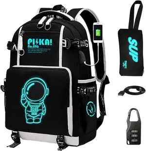Boy Backpack Travel Bag Anime Backpack Luminous Pattern Travel Laptop Backpack - Adjustable Shoulder Strap Waterproof school bag Backpack With Usb Charging Port & Combination Lock Pencil Case