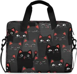 Cartoon Black And Grey Cats Laptop Messenger Bag Case Sleeve Crossbody Briefcase for Men Women with Shoulder Strap Handle 13 14 15.6 inch