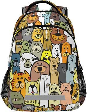 Cute Cartoon Doodle Dogs And Cats Backpacks Travel Laptop Daypack School Book Bag for Men Women Teens Kids