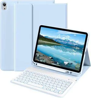 BQDIYOO for iPad 11th 10th Generation Case with Keyboard 2025 2022, 11 inch A16/10.9" 7 Color Backlit Wireless Detachable Keyboard Case with Pencil Holder, Auto Sleep/Wake Tablet Cover, Blue