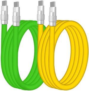 chubbycable Couple Chubby - 2-Pack 240W USB C Cable Extra Thick Silicone Fast Charging Cable for iPhone 15 16 Series, iPad, MacBook and More, Green+Yellow, Type-C to Type-C, 4.9FT