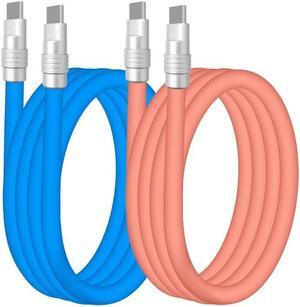 chubbycable Couple Chubby - 2-Pack 240W USB C Cable Extra Thick Silicone Fast Charging Cable for iPhone 15 16 Series, iPad, MacBook and More, Blue+Pink, Type-C to Type-C, 9.8FT