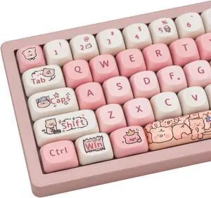 COOMICKEY PBT Keycaps, Pink Cute Keycaps, MOA Keycaps Dye-Sublimation, 131 Key Custom Keyboard Keycaps Set for 61/64/68/84/87/100/104/108 Cherry MX Mechanical Keyboard