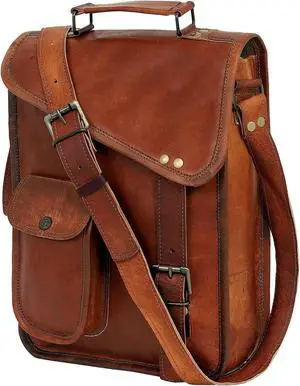 18" leather satchel tablet bag laptop case office briefcase messenger gift for men computer distressed shoulder bag (15 inch)