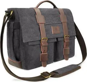 densata Messenger Bag for Men,13-14 Inch Laptop Bag Vintage Canvas Satchel Bag Leather Briefcase for School and Work(Grey)