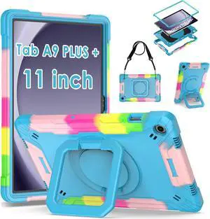 DETUOSI Case for Samsung Galaxy Tab A9 Plus 11 inch 2023, with 360degRotatable Stand & Shoulder Strap, Heavy Duty Shockproof Case for Galaxy Tab A9+ Plus SM-X210/X216/X218, Camouflage Blue