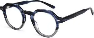 Dollger Blue Light Blocking Glasses For Woman Men Thick Frame Round Non-Prescription Glasses, For Computer Work Gaming, Blue Leopard Print With Transparent Gray Frame