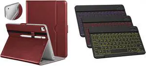 DTTO for iPad 9.7 Inch 5th/6th Generation 2018/2017 Case with Pencil Holder, Premium Leather Folio Stand Cover and Wireless Rechargeable Keyboard, Burgundy Red/Black
