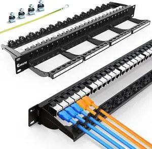 Enmane 24 Port Patch Panel CAT6A Keystone Patch Panel Shielded with Smart Cable Management for 19 inch Rack Mount(RJ45 Patch Panel)