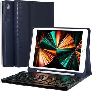 EVEO iPad Case with Keyboard 10.2'' - iPad 9th Generation Case with Keyboard - for iPad Case 9th Generation/8th Gen/7th iPad Keyboard case 9th Generation iPad case, Built-in Pencil Holder-Dark Blue