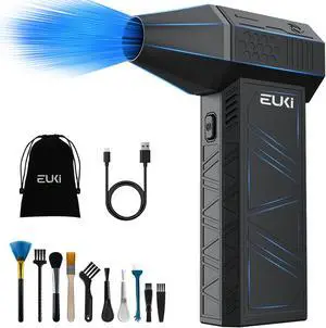 EUKI Compressed Air Duster-150000RPM Electric Air Duster, Cordless Rechargeable High-Speed Air Blower, 3-Gear Adjustable Jet Dry Blower for Keyboard, PC, Car, Air Bed and Home Cleaning, Black