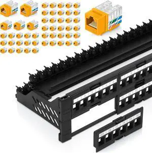 Everest Media Solutions Bundle - 2 Items: 48-Port Keystone Patch Panel + 50 Pack of RJ45 CAT6 Keystone Jacks - Yellow