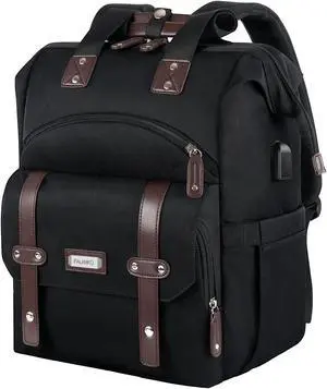 FALANKO Laptop Backpack For Women, Work Doctor Teacher Nurse Wide Open Bookbags 17.3 Inch Laptops Backpack with USB Charging Port, Water Resistant RFID Computer Backpack for Men Women Black